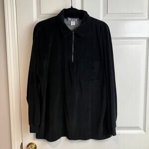 Box Office 1/4 Zip Long Sleeve Black Velour Vintage Theater Uniform Shirt Size L
